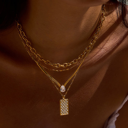 Rhinestone Titanium Steel Necklace Light Luxury High-End Jewelry Non-Fading Stainless Steel Jewelry Women's