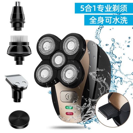 Five-head Electric Shaver, Bare Hair Clipper, Rechargeable Washable Razor