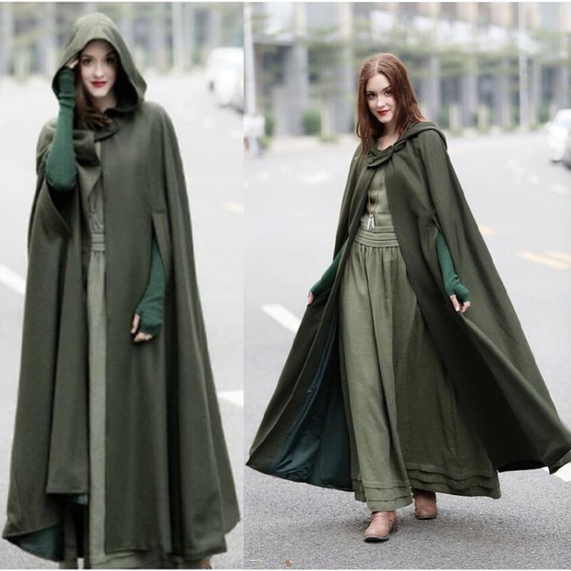 Fleece-Lined Thick Cape, Four-Color Hooded Tie-Up Shawl, Batwing Long Coat, Long Woolen Coat For Women