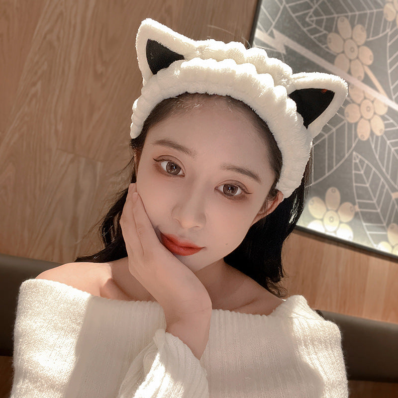 Female Face Wash Headband Cartoon Thickened Cat Ear Makeup Mask Headband Hair Accessories Headband