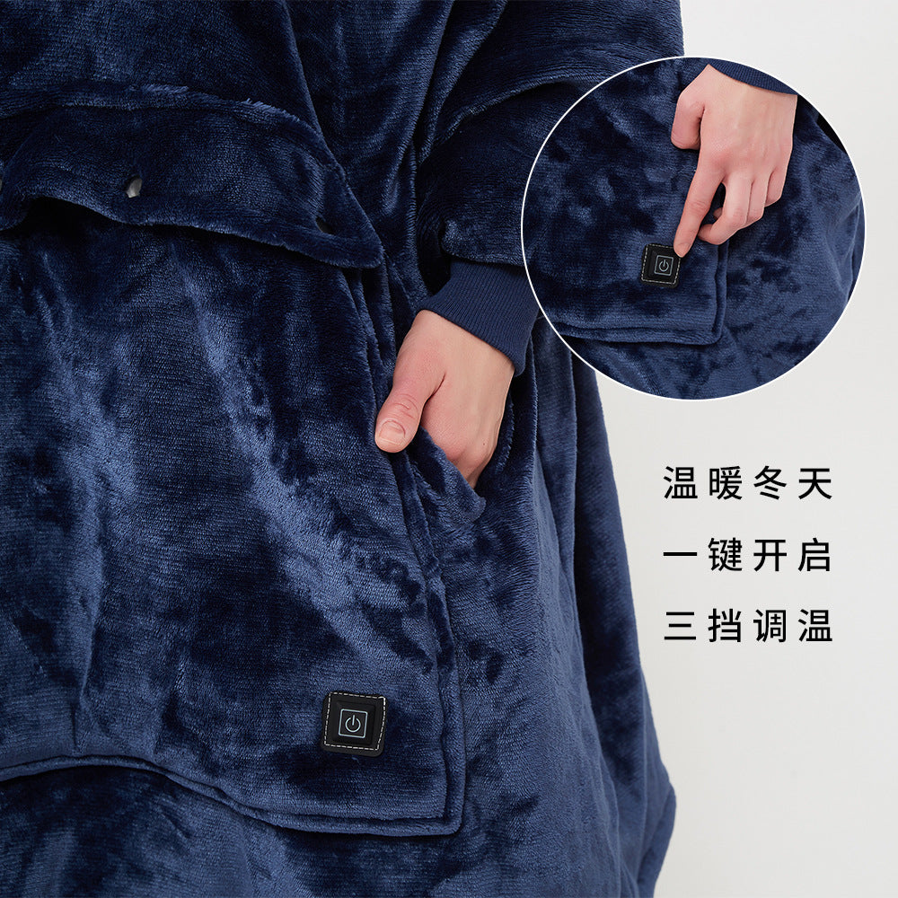 Couple Lazy Pajamas Hoodie Outdoor USB Heating Blanket Hooded Lazy Blanket Flannel Double Thickened