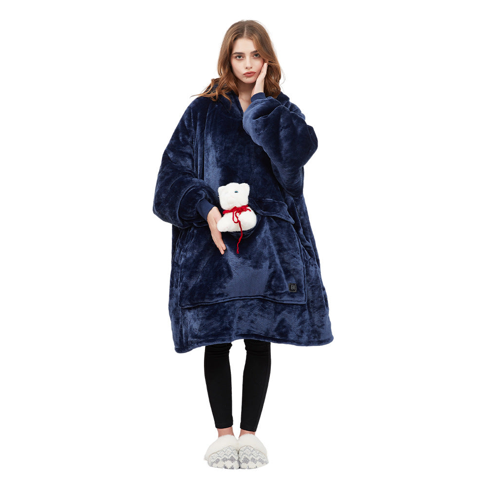 Couple Lazy Pajamas Hoodie Outdoor USB Heating Blanket Hooded Lazy Blanket Flannel Double Thickened