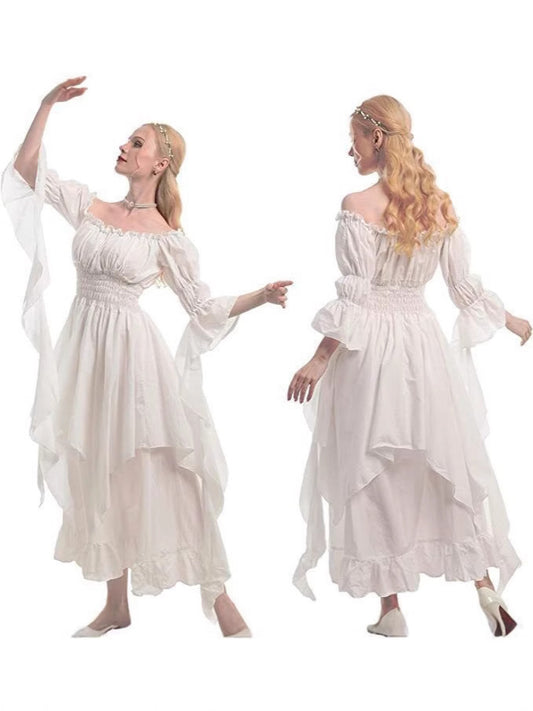 Medieval Halloween Cos Revival Dress Bundled Waist Court Style Long Dress