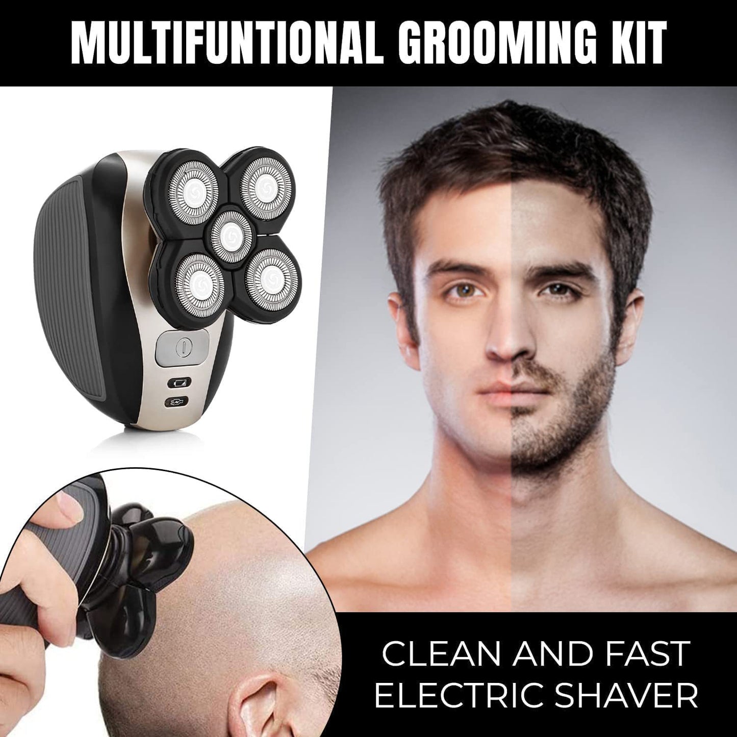 Five-head Electric Shaver, Bare Hair Clipper, Rechargeable Washable Razor