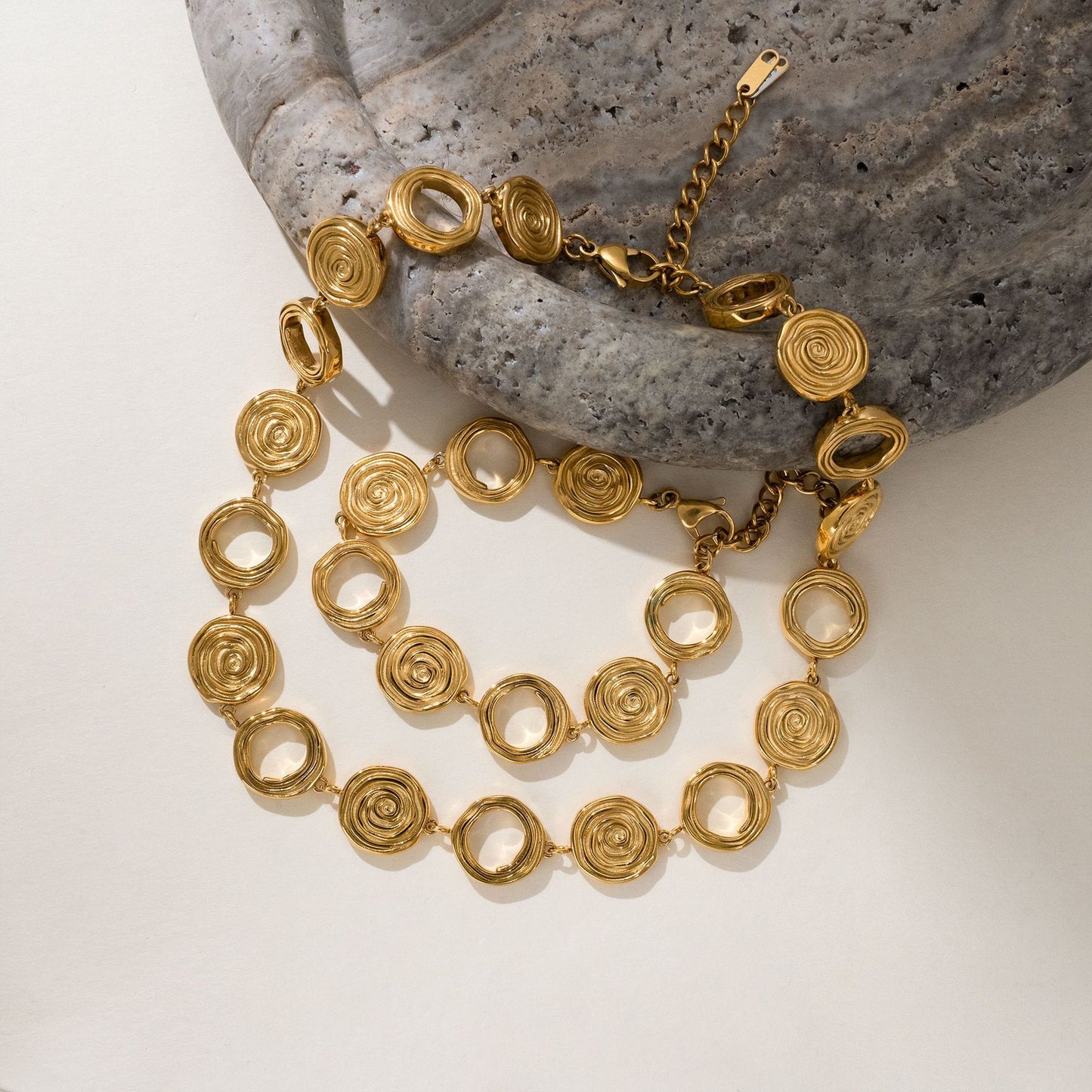 18K Gold-Plated Titanium Steel Cross Spinning Bead Chain Necklace