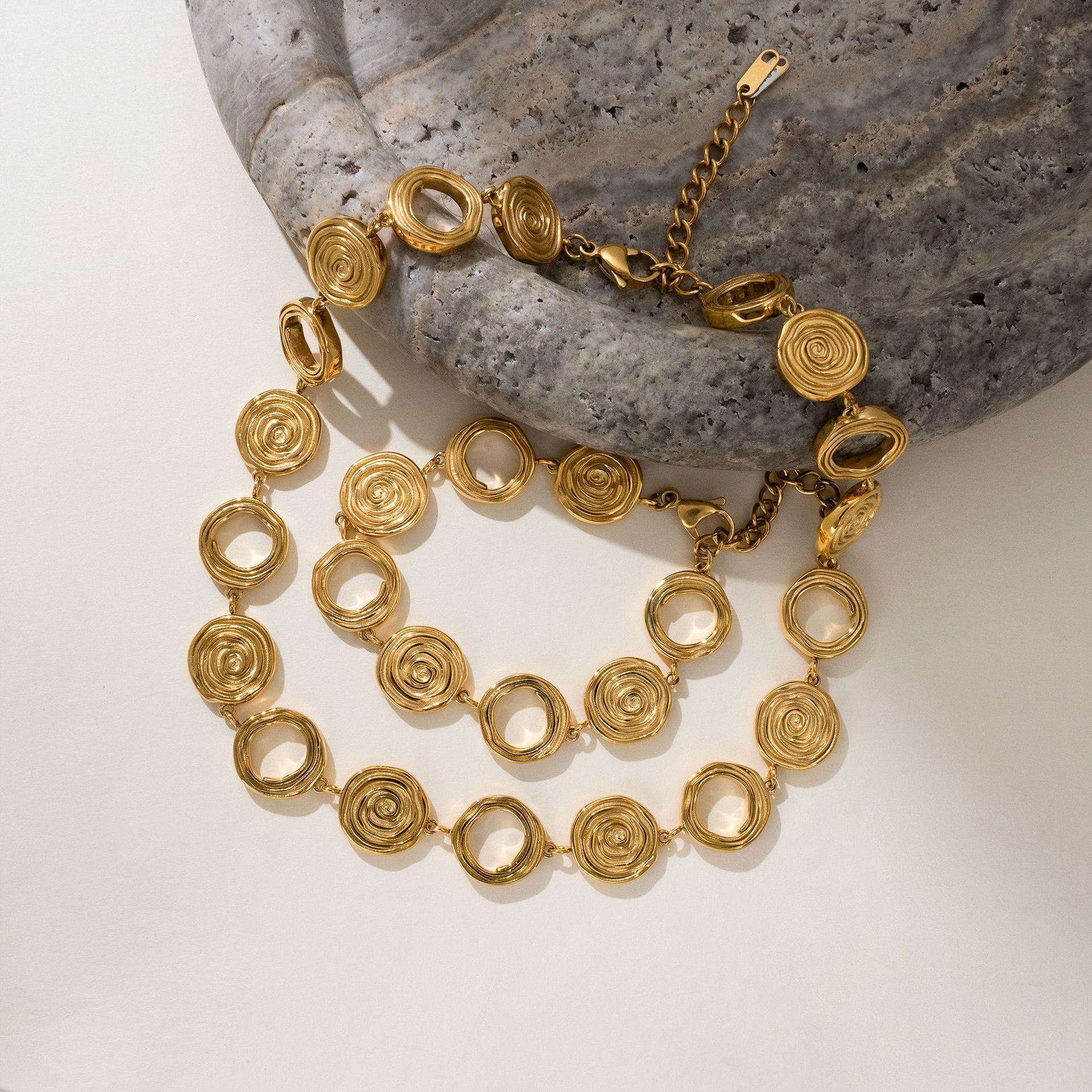 18K Gold-Plated Titanium Steel Cross Spinning Bead Chain Necklace