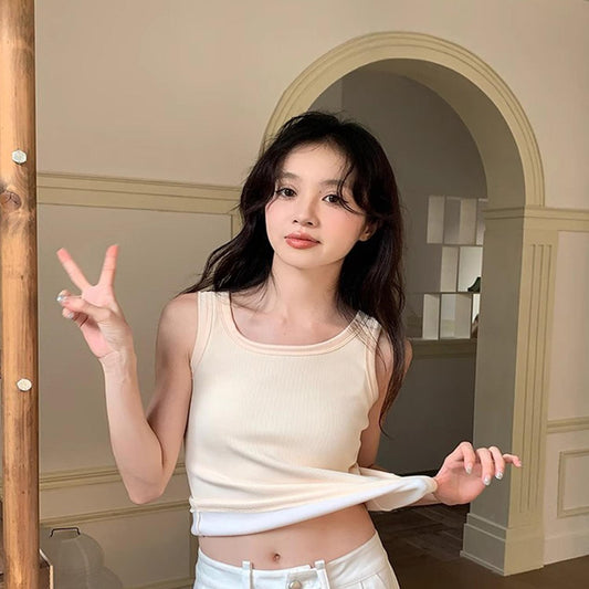 Super Soft Velvet Wide-shouldered Vest For Women, Warm And Hot Autumn And Winter Inner Layering, Slim Fit Top