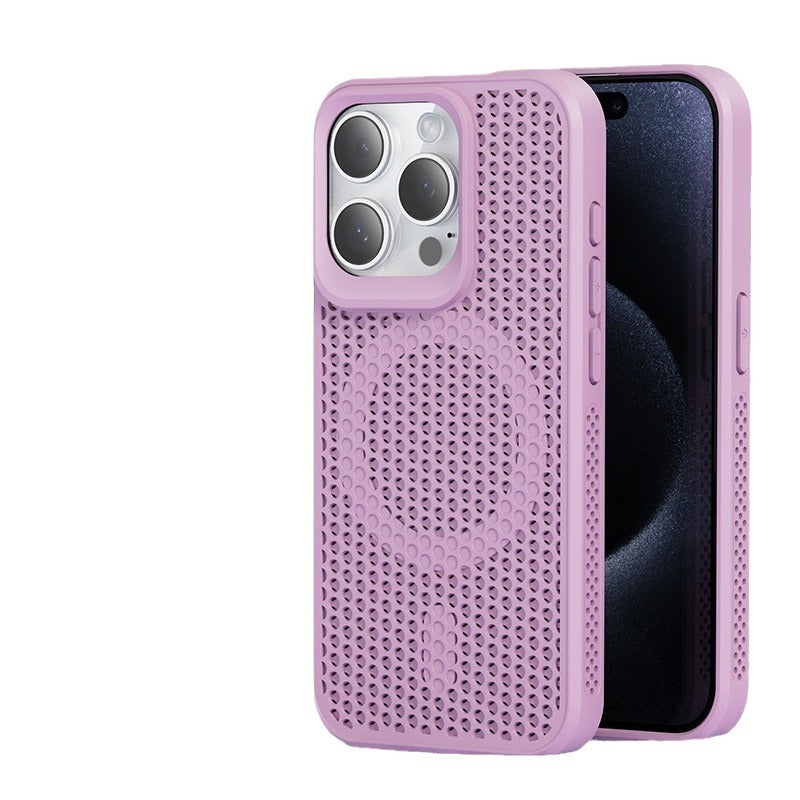 Summer Mesh Shell For Apple 15ProMax Mobile Phone Case IPhone16 Honeycomb Hole Breathable Heat Dissipation Magnetic Shell 11