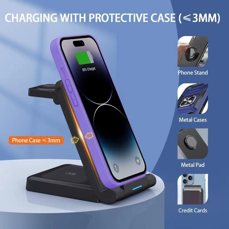 New Folding Wireless Charging Three-In-One Stand, Wireless Charging For Mobile Phones, Watches And Earphones, Small Size
