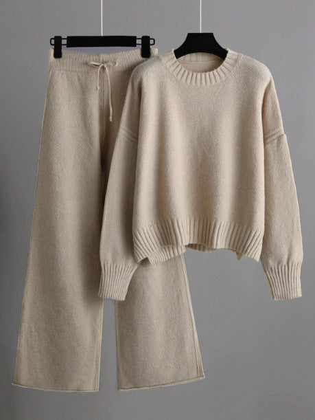 Casual Knitted Suit Pants Women's Version Loose Sweater Wide-Leg Pants Two-Piece Set