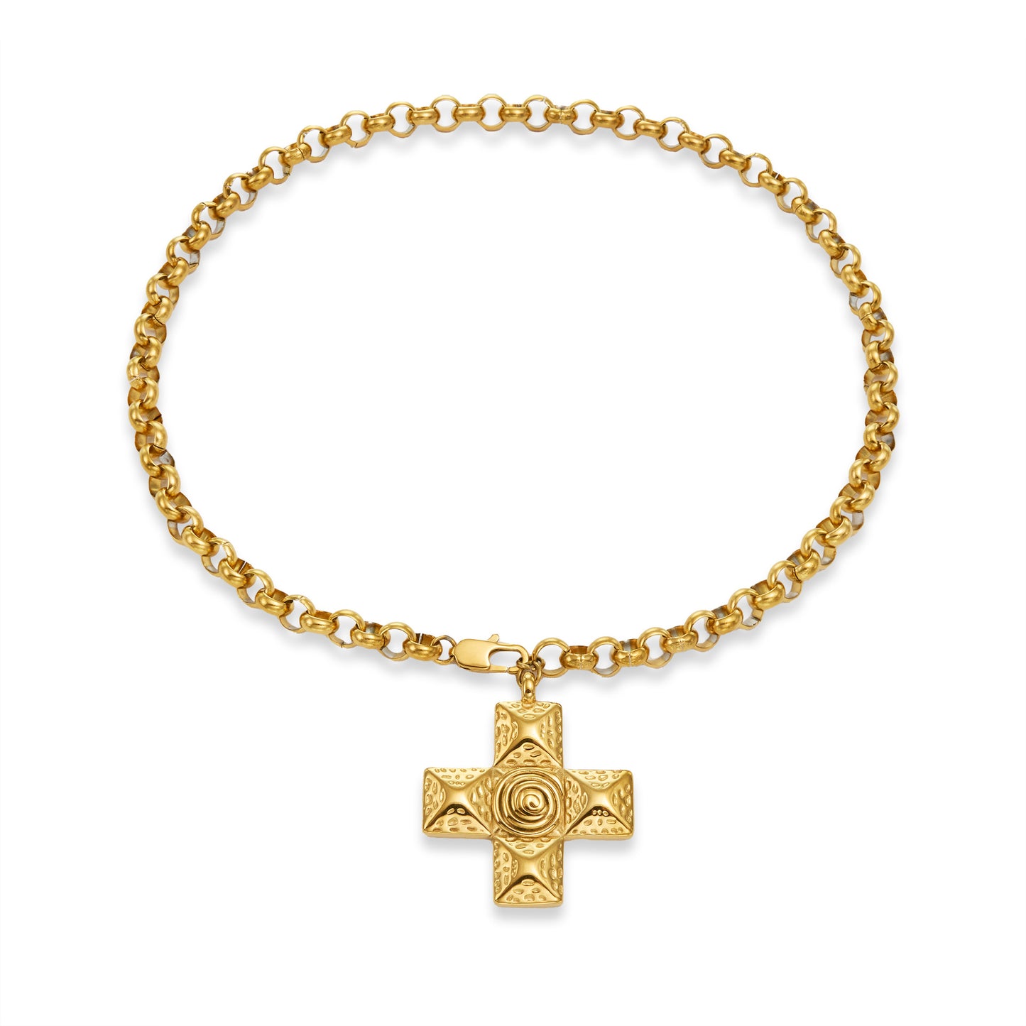 18K Gold-Plated Titanium Steel Cross Spinning Bead Chain Necklace