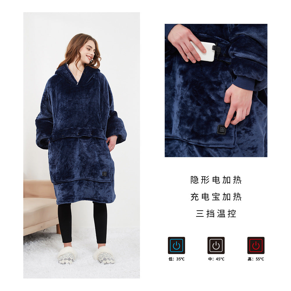 Couple Lazy Pajamas Hoodie Outdoor USB Heating Blanket Hooded Lazy Blanket Flannel Double Thickened