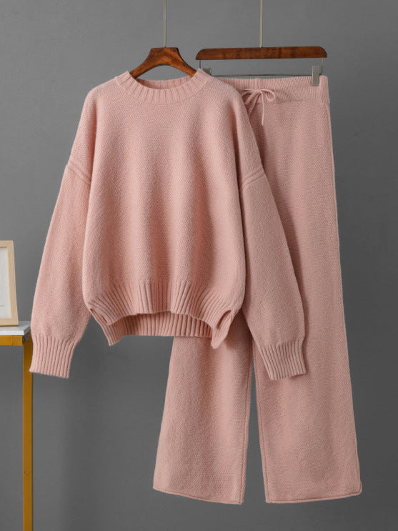 Casual Knitted Suit Pants Women's Version Loose Sweater Wide-Leg Pants Two-Piece Set