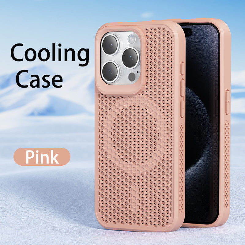 Summer Mesh Shell For Apple 15ProMax Mobile Phone Case IPhone16 Honeycomb Hole Breathable Heat Dissipation Magnetic Shell 11